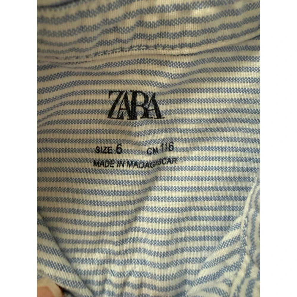 Zara Kids Boys Blue White Striped Button Down Shirt Long Sleeve Size 6 116cm